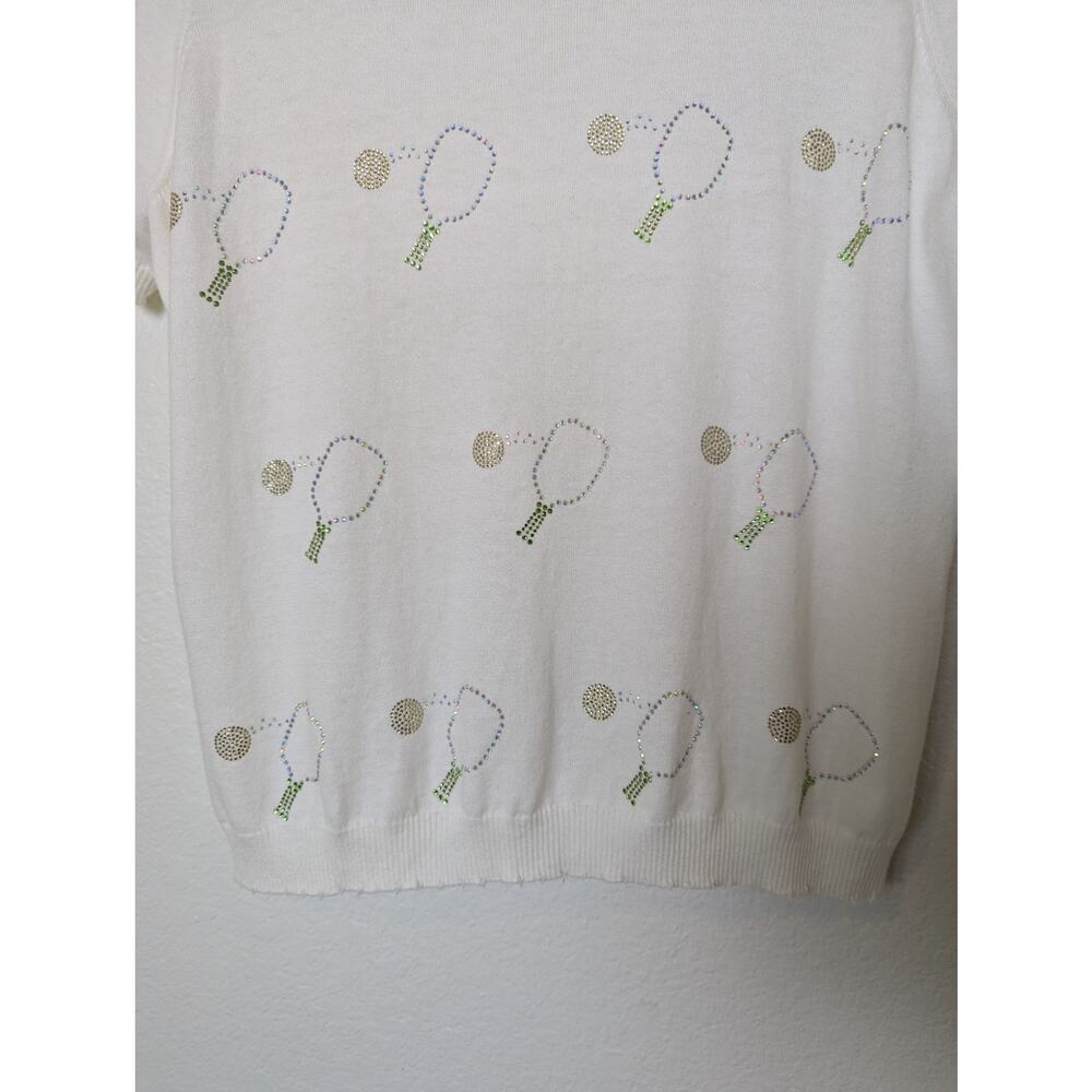 Minnie Rose Cashmere Blend Pickleball White Sweater Shirt Women L Preppy Sporty - Picture 5 of 10